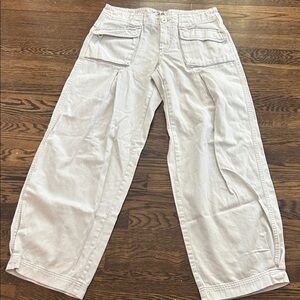 We The Free Wide Leg Light Beige/Cream Cargo Jeans